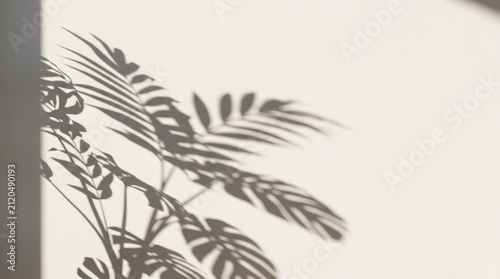 Shadow of a palm leaf on a white wall