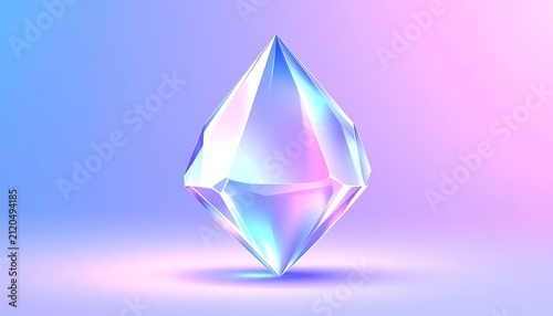 Abstract geometric crystal shape with gradient colors.