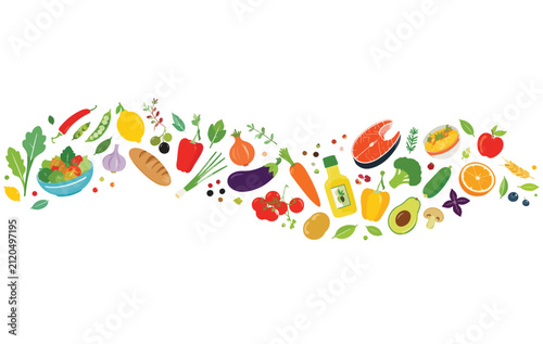 Healthy Fruits and Vegetables Decorative Border Vector