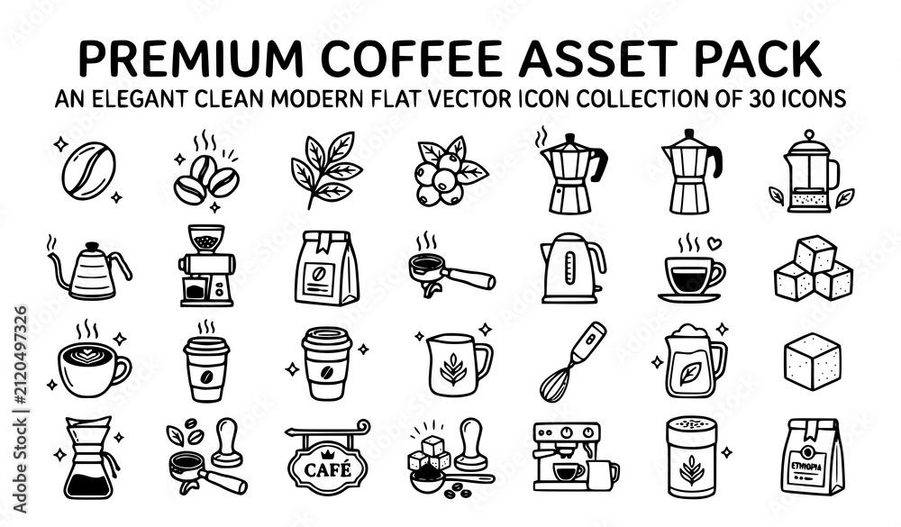 Fototapeta premium Modern coffee beverage vector icon bundle