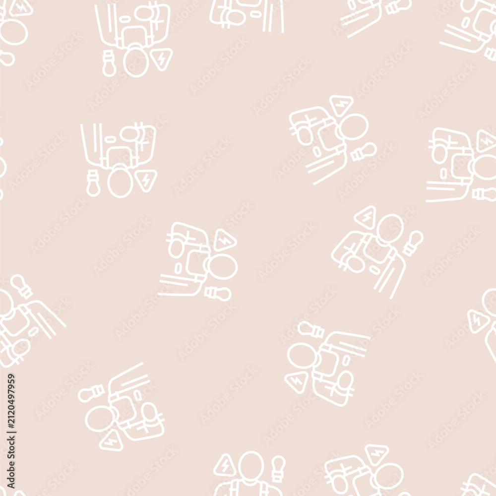 Obraz premium electrician worker vector line seamless pattern electrician worker sign illustration