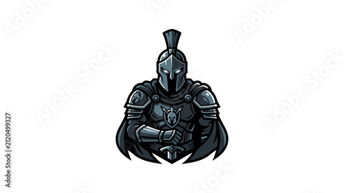 A powerful illustration of a Spartan warrior wearing a dark metallic helmet and armor with a flowing cape.