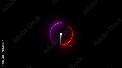 Glowing Neon Clock Icon with Red and Purple Circle on Black Background for Timer Concept animation...