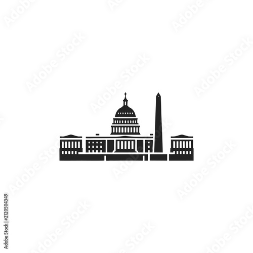 Washington D.C. Capitol Building and Monument Silhouette. Iconic US Landmark Illustration for Travel and Politics Themes