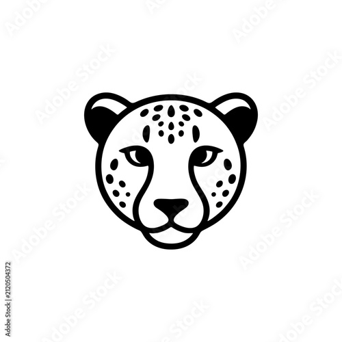 Leopard face illustration. Vector outline of a big cat's head for logos, icons, and branding.