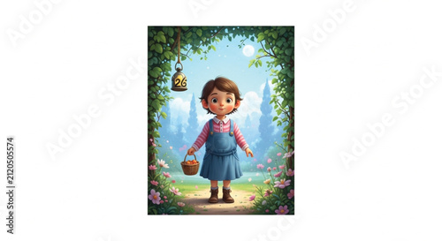 Whimsical Garden Scene with Bell and Basket