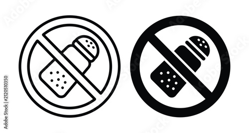 No salt shaker icon set with prohibition sign for low sodium diet healthy eating medical warning and food restriction labels