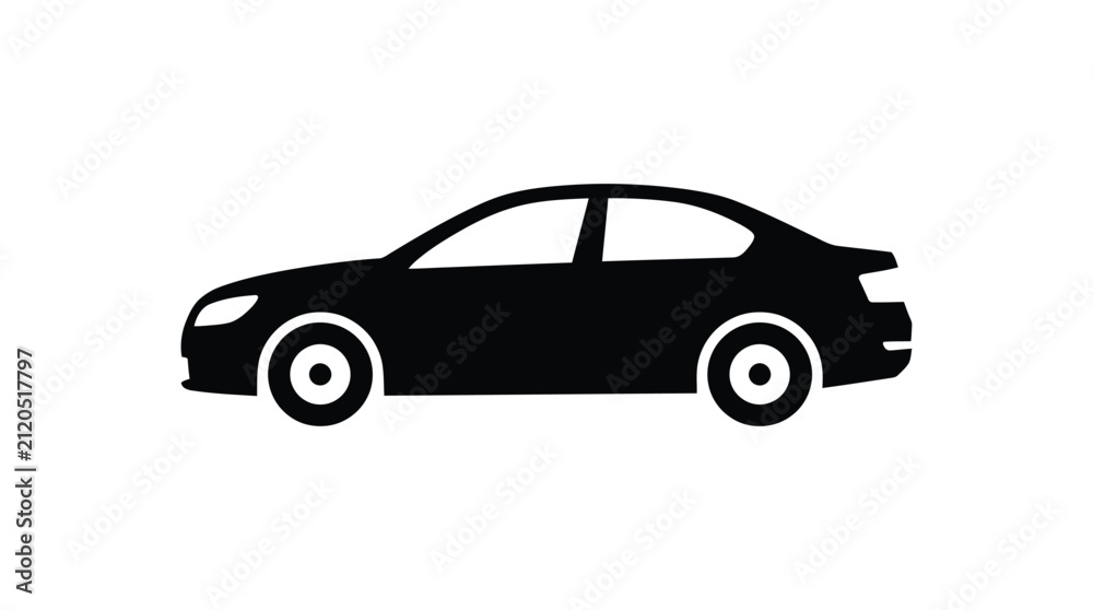 Naklejka premium Sedan Car Silhouette On White Background Minimalist Vector Illustration