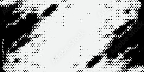 Asymmetric monochrome texture with black and white halftone dot frames dynamic abstract composition eps10