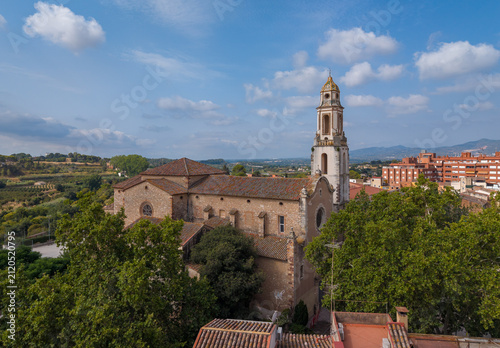 Cuadro en lienzo Aerial view of Esglesia del Carme, a stone church with ornate Baroque bell tower