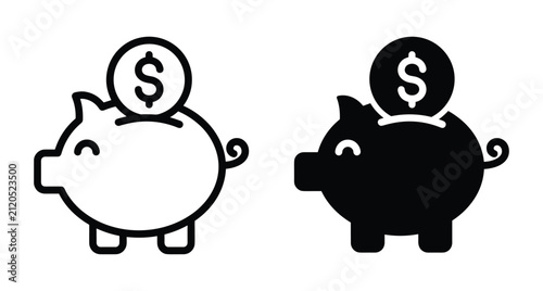 Piggy bank icon set with dollar coin for savings investment finance banking money budget wealth growth deposit and financial planning