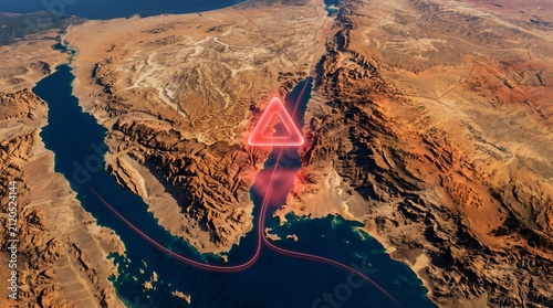 Suez Canal Red Sea Satellite Map Concept Glowing Red Warning Geopolitical Risk