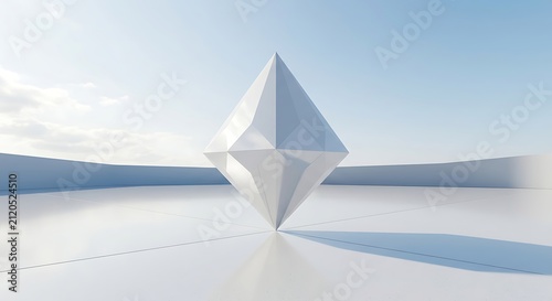 Futuristic White Faceted Diamond Monolith in Minimalist Plaza | Abstract Geometric 3D Architecture