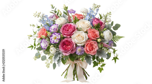 Luxury Mixed Flower Bouquet with Vibrant Blooming Garden Flowers PNG Isolated on Transparent Background