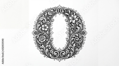 Elegant uppercase letter o floral vector design with letter surrounded intricate floral patterns black ornate letter black white graphicresource illustration alphabetical