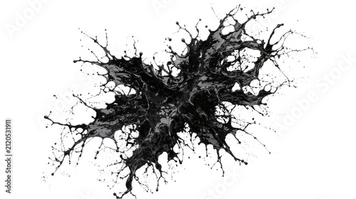 Abstract Black Ink Splash with Artistic Fluid Paint Texture PNG Isolated on Transparent Background