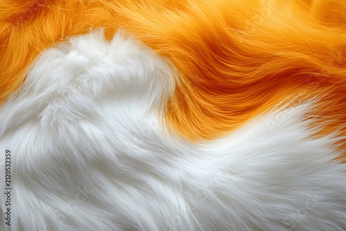 Soft and fluffy white and orange fur texture background with smooth flowing wavy patterns