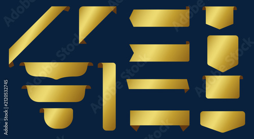 Premium Gold Ribbon Banner Set, Luxury Folded Golden Labels and Blank Badges Vector Collection