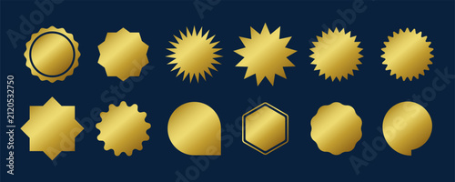 Premium Gold Starburst Badges Set, Luxury Blank Golden Labels and Promo Seals Vector Collection