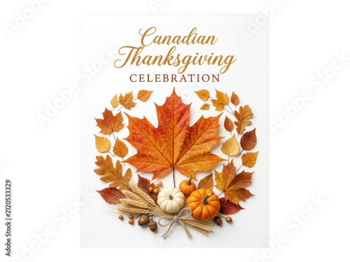 Canadian thanksgiving celebration greeting card with autumn leaves isolated on transparent background