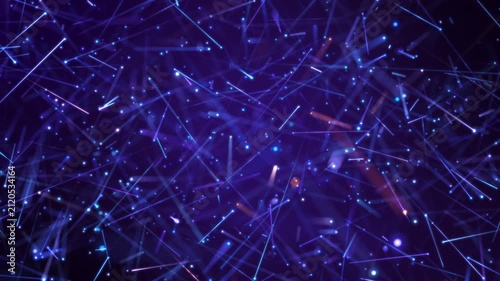 SEAMLESS LOOP, Abstract digital network background with chaotic glowing blue light trails and particle sparks.