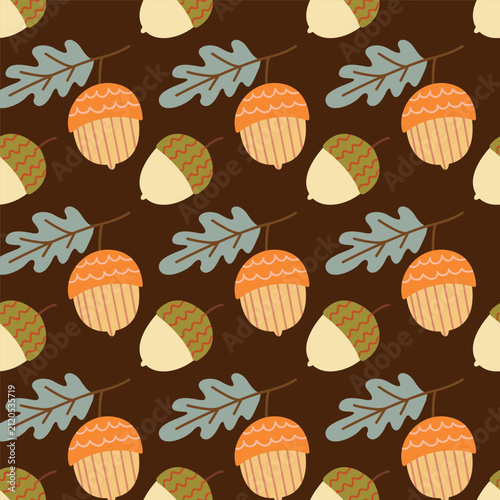 Autumn acorn pattern seamless oak leaf background vector illustration for fabric packaging wallpaper design