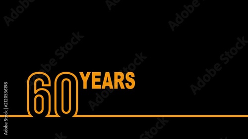 60 years anniversary or birthday isolated on black background. Linear outline graphics. 60 year celebration and congratulation design element. Can be used for printing materials, covers, reports.