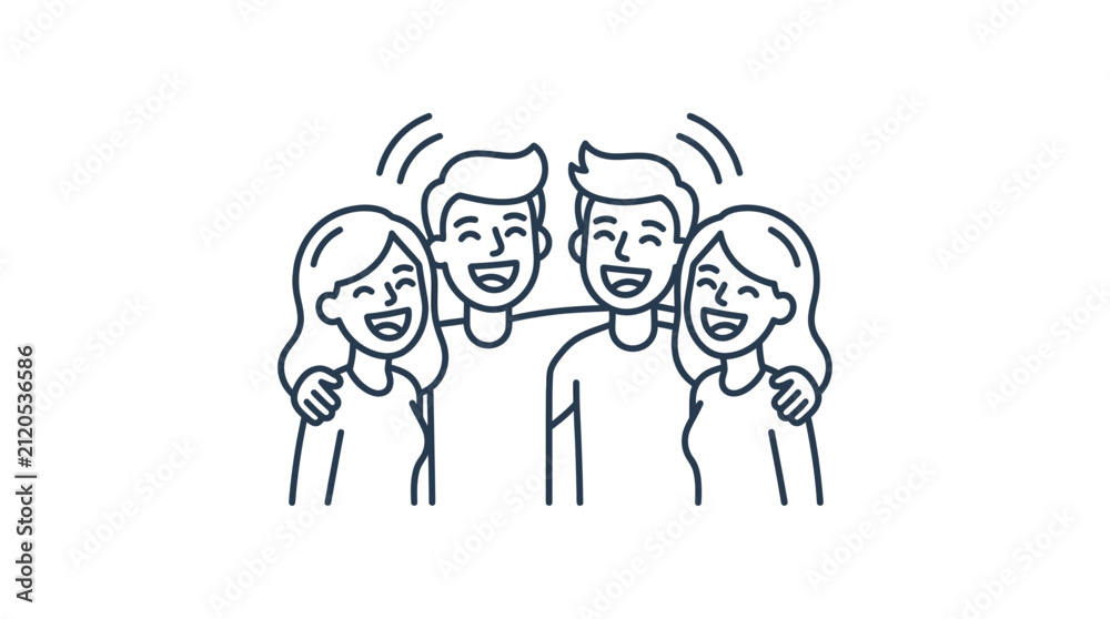 Fototapeta premium Group of Laughing Friends Outline Vector Illustration
