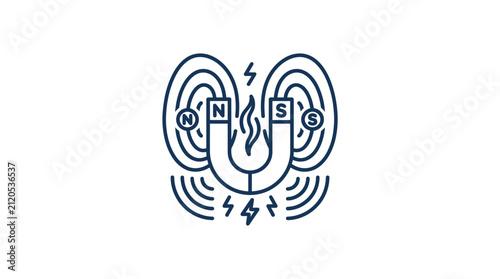 Cuadro en lienzo Horseshoe Magnet Outline Vector Illustration