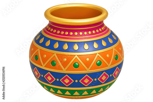 Colorful decorative pot with geometric gold trim