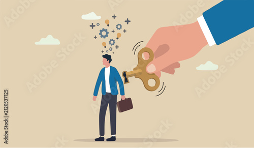 Quadro su tela Exhausted employee recharged power stimulate motivate fatigue person concept, ma