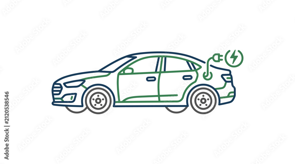 Fototapeta premium Electric Car Line Art Vector Illustration