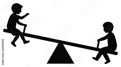 Картината върху платно Children Playing On Seesaw Black Silhouette teeter totter