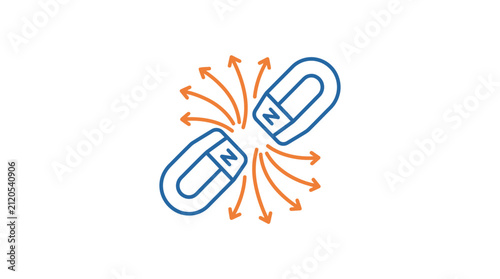 Fotografía Repelling Magnets Outline Vector Illustration
