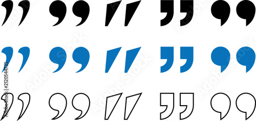 Quotation Mark Icons Set – Open and Close Quote Symbol Collection Vector