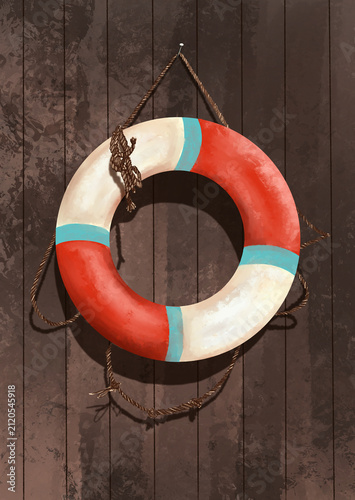     Italian Summer Watercolor Vintage Lifebuoy