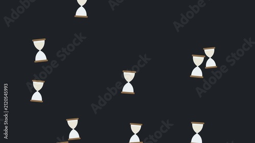 Multiple hourglass fly up. Time passing concep
