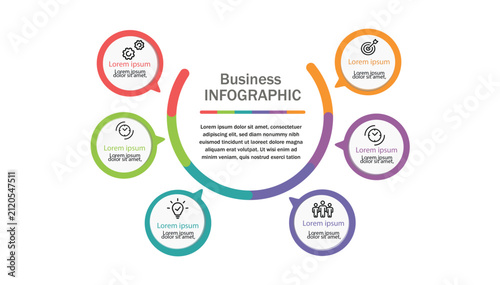 Business Circle Timeline Infographic Template with Process Steps and Modern Icons.
