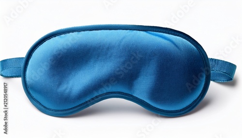 blue fabric sleep mask with elastic strap isolated on a white background cutout background