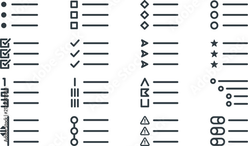Foto Bullet Journal and Checklist Line Art Vector Icon Set Featuring To Do Lists Menu