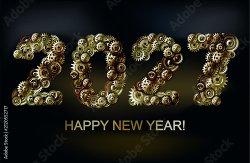 new 2027 year steampunk card with  gears, vector illustration.