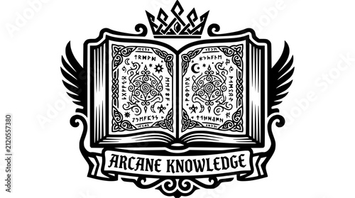 Arcane Knowledge crest with open book and crown.