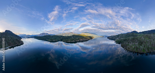 Принти на полотні Aerial Panorama of Harrison Lake With Mountain Reflections Near Harrison Hot Spr
