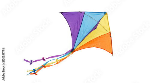 Fotografie Vibrant Multi Colored Delta Kite with Long Streamers