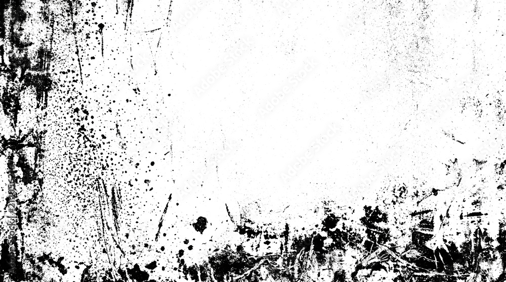 Fototapeta premium Grunge texture with black paint splatters and distressed surface isolated on transparent background