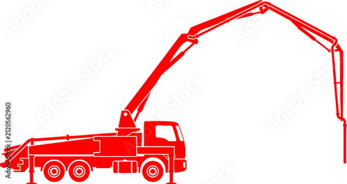Red concrete pump truck silhouette with extended boom