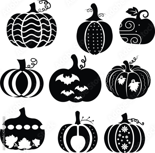Decorative Halloween Pumpkin Silhouette Vector Icon Set