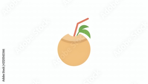 Tropical coconut drink icon vector illustration with straw white background displays flat design summer vacation