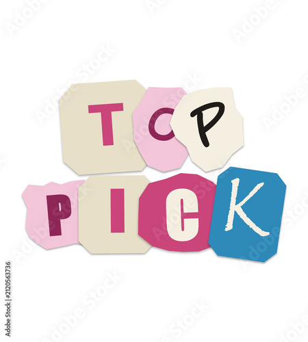 Top pick text made of colorful paper scraps