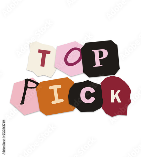Top pick text label with colorful paper cut out shapes